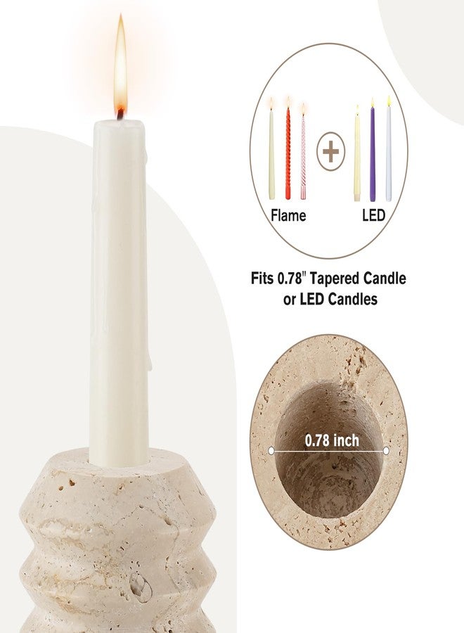 WORHE Candle Holders True Natural Travertine Stone 0.4" Thick, Set of 2 Premium Marble Candlestick Holder for Wedding Dinning Party, Candle Stand for 3/4 inch Thick Candles Color White (ZT002) - Image 4